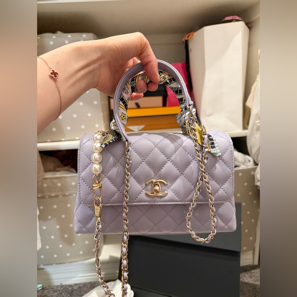 Authentic Chanel Caviar Quilted Mini Coco Handle Flap Light Purple - Picture 4 of 16